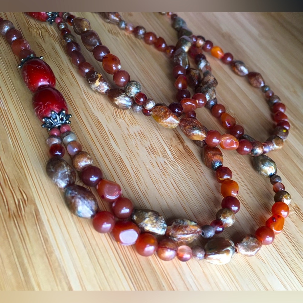 Simulated Amber beaded long necklace